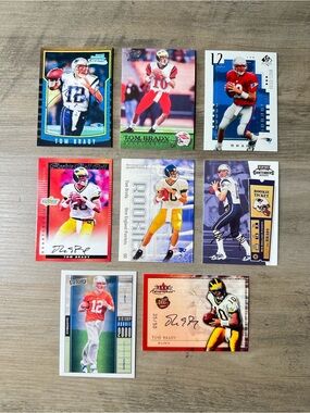 Tom Brady Rookie Signed Lot of (8) Bowman Upper Deck Novelty Cards.